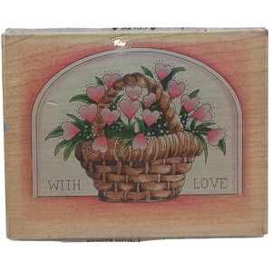 Stamps Happen 'With Love' Flower hearts‎ basket Wooden Rubber Stamp SKUH134